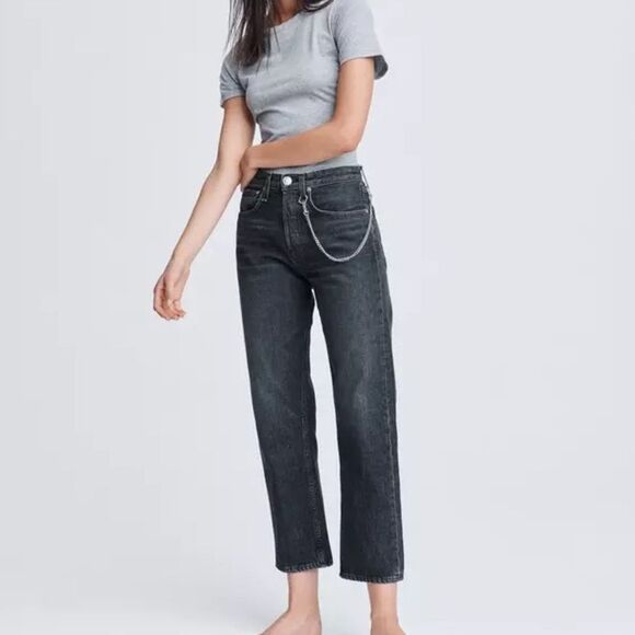 rag & bone Maya High-Rise Ankle Slim Jeans in Worn Black Size 25 - Picture 1 of 12